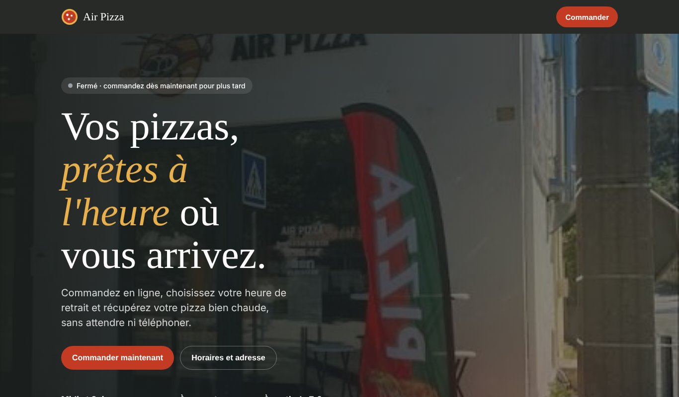 Page d'accueil du site Air Pizza réalisé par Opterys